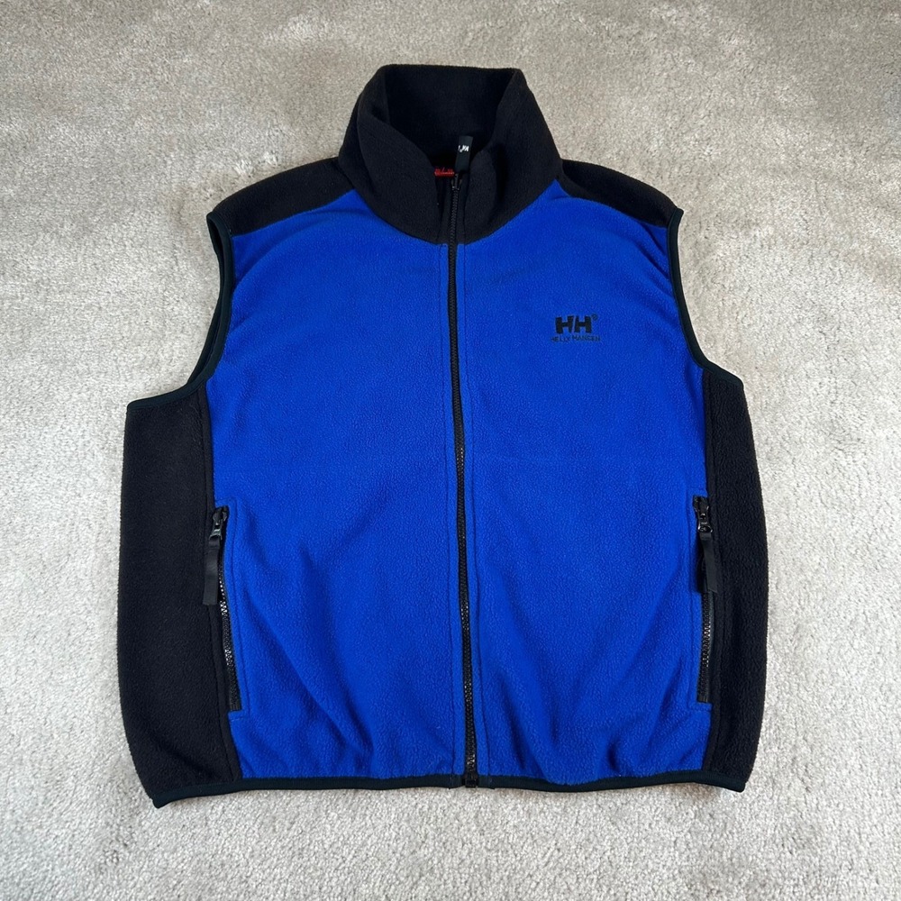 Vintage Helly Hansen Men's Fleece Vest Blue Black Full Zip Mock Neck PG-U Size M